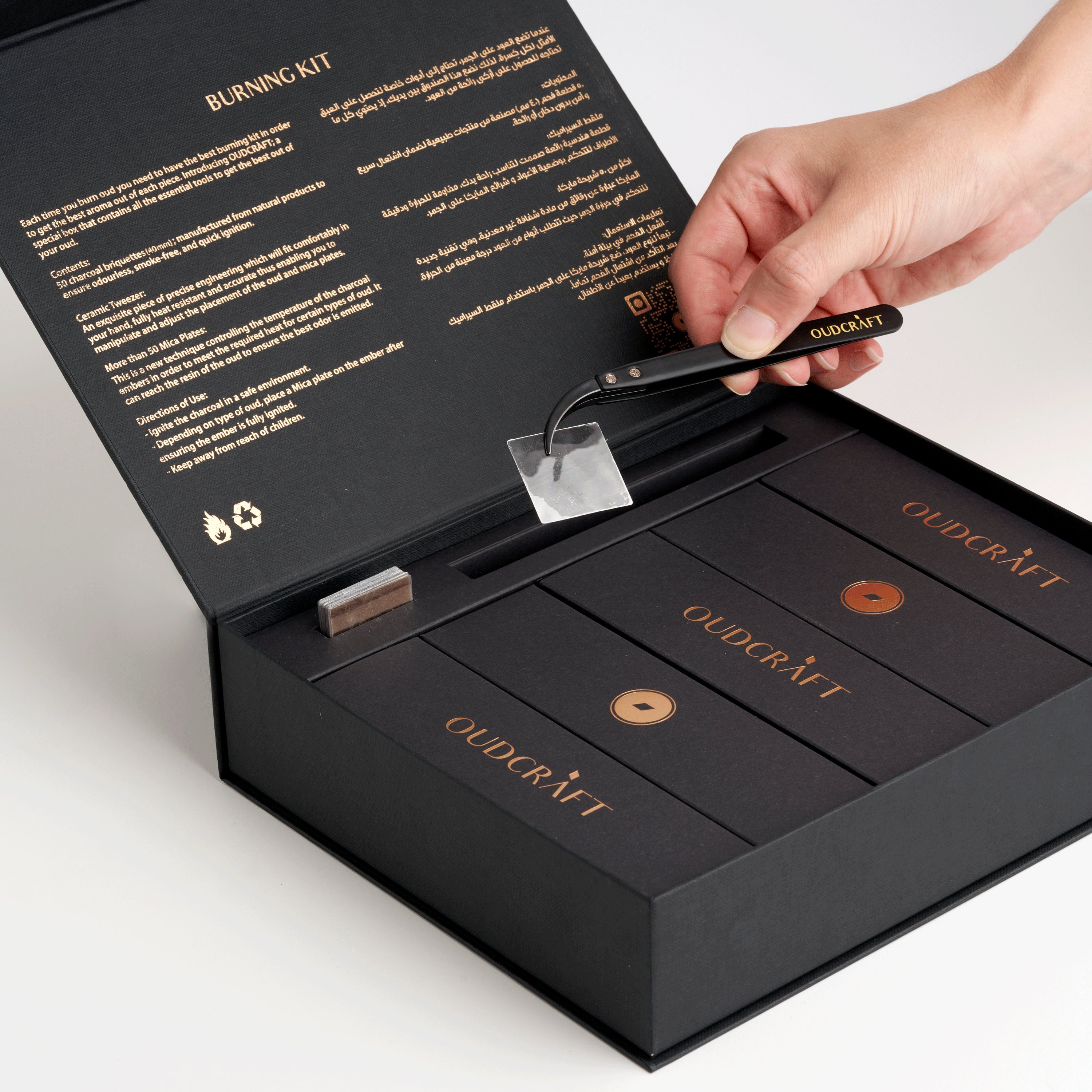 oud Charcoal and agarwood Charcoal with tweezer and mica